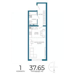 1-к квартира, вторичка, 38м2, 8/17 этаж