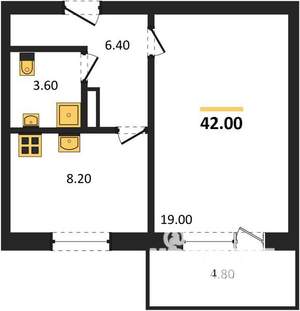 1-к квартира, вторичка, 42м2, 4/10 этаж