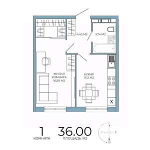 1-к квартира, строящийся дом, 36м2, 15/18 этаж