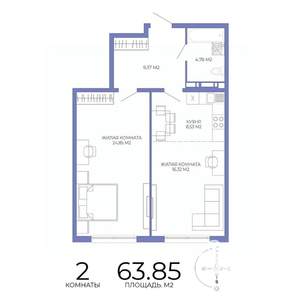 2-к квартира, строящийся дом, 64м2, 9/17 этаж