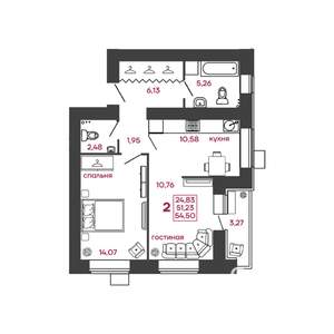 2-к квартира, вторичка, 55м2, 13/17 этаж