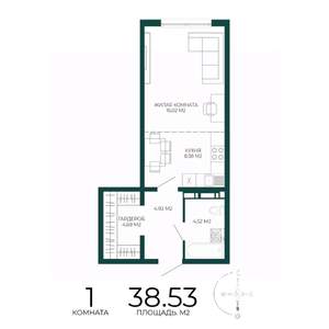 1-к квартира, строящийся дом, 39м2, 13/17 этаж