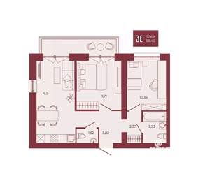 3-к квартира, вторичка, 58м2, 16/17 этаж