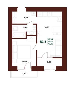 1-к квартира, вторичка, 43м2, 12/17 этаж