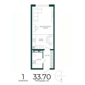 1-к квартира, вторичка, 34м2, 3/17 этаж