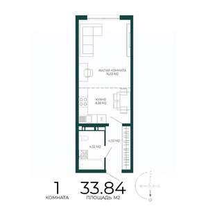 1-к квартира, вторичка, 34м2, 16/17 этаж