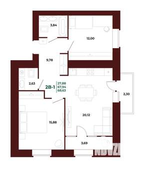 2-к квартира, вторичка, 69м2, 15/17 этаж