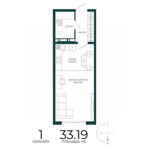 1-к квартира, вторичка, 33м2, 17/17 этаж