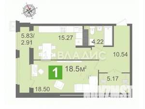 1-к квартира, вторичка, 57м2, 4/17 этаж