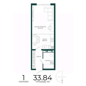 1-к квартира, вторичка, 34м2, 7/17 этаж