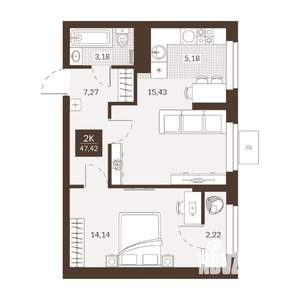 2-к квартира, вторичка, 47м2, 11/22 этаж