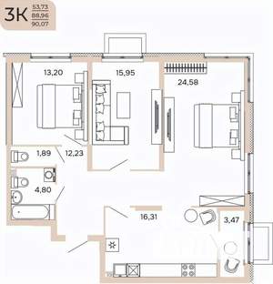 3-к квартира, вторичка, 90м2, 3/17 этаж