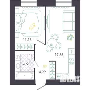 1-к квартира, вторичка, 39м2, 1/14 этаж