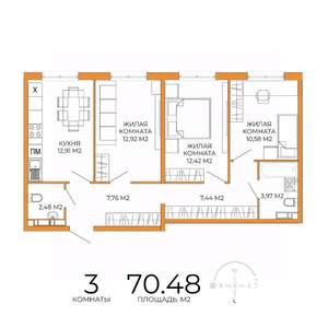 3-к квартира, вторичка, 70м2, 13/18 этаж