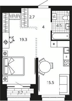 1-к квартира, вторичка, 47м2, 16/24 этаж