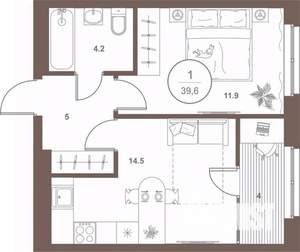 1-к квартира, вторичка, 39м2, 12/16 этаж