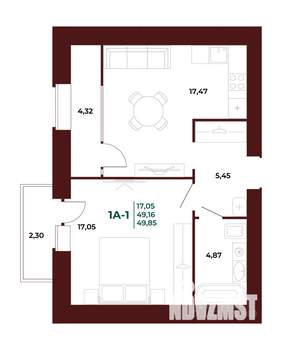 1-к квартира, вторичка, 51м2, 14/17 этаж