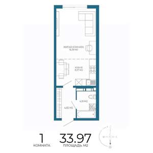 1-к квартира, строящийся дом, 34м2, 9/17 этаж