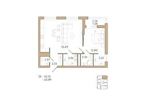 1-к квартира, вторичка, 64м2, 12/18 этаж