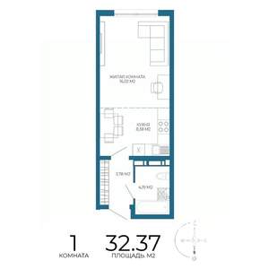 1-к квартира, строящийся дом, 32м2, 13/17 этаж