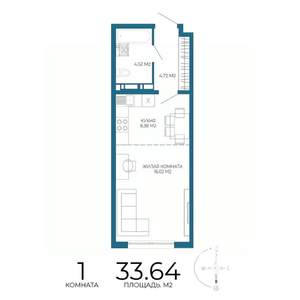1-к квартира, строящийся дом, 34м2, 16/17 этаж