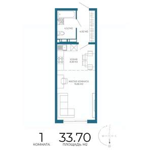 1-к квартира, строящийся дом, 34м2, 5/17 этаж