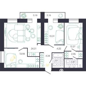 3-к квартира, строящийся дом, 86м2, 14/14 этаж