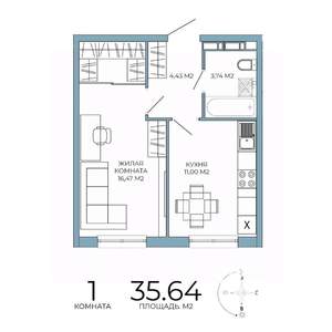 1-к квартира, строящийся дом, 36м2, 2/18 этаж