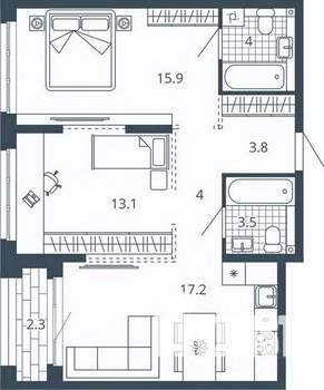 2-к квартира, вторичка, 64м2, 12/24 этаж