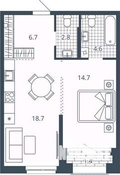 1-к квартира, вторичка, 48м2, 6/24 этаж