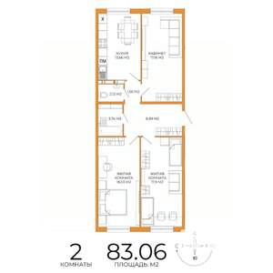 2-к квартира, строящийся дом, 83м2, 13/18 этаж