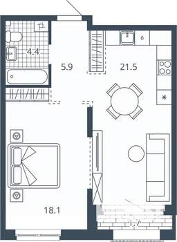 1-к квартира, вторичка, 52м2, 8/24 этаж