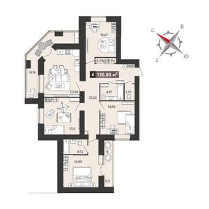 4-к квартира, строящийся дом, 139м2, 6/18 этаж