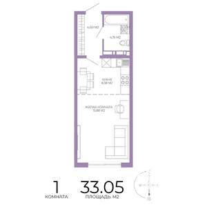 1-к квартира, строящийся дом, 33м2, 5/17 этаж