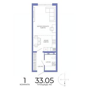 1-к квартира, строящийся дом, 33м2, 5/17 этаж