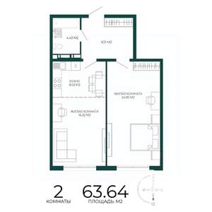 2-к квартира, строящийся дом, 64м2, 8/17 этаж