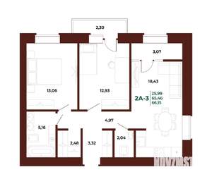 2-к квартира, вторичка, 66м2, 12/17 этаж