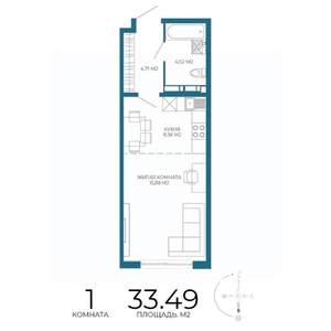 1-к квартира, строящийся дом, 33м2, 4/17 этаж