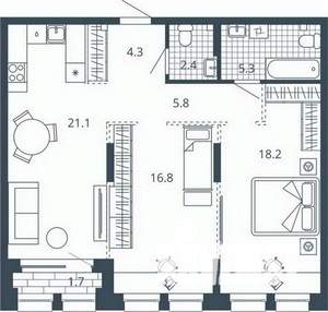 2-к квартира, вторичка, 75м2, 6/24 этаж