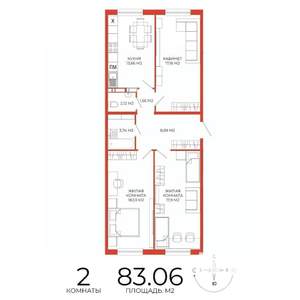 2-к квартира, строящийся дом, 83м2, 10/18 этаж