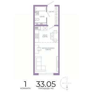 1-к квартира, строящийся дом, 33м2, 5/17 этаж