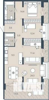 3-к квартира, вторичка, 103м2, 8/23 этаж