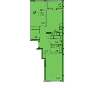 2-к квартира, вторичка, 75м2, 10/17 этаж