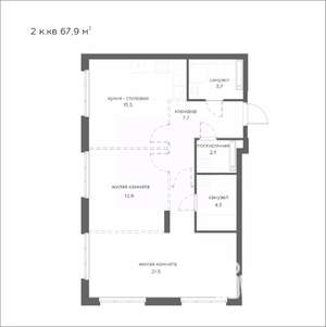 2-к квартира, вторичка, 68м2, 6/21 этаж