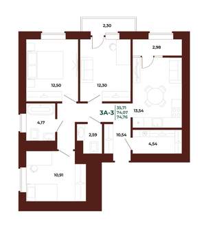 3-к квартира, вторичка, 77м2, 15/17 этаж