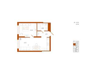 1-к квартира, вторичка, 42м2, 1/18 этаж