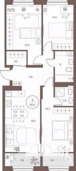 3-к квартира, вторичка, 86м2, 3/16 этаж