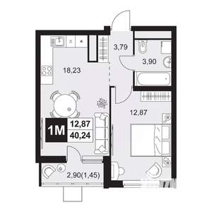 2-к квартира, вторичка, 40м2, 3/20 этаж