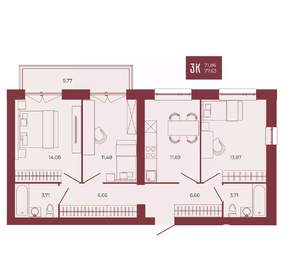 3-к квартира, вторичка, 78м2, 16/17 этаж