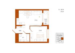 1-к квартира, вторичка, 40м2, 16/18 этаж